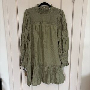 Moon River Smocked Ruffle Neck Puffed Sleeve Mini Dress Size Large NW